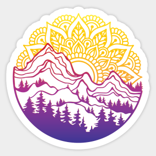 Mandala Outline Over Mountains Sticker